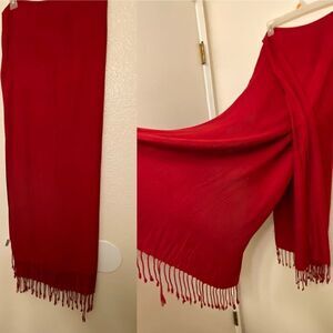 Loft 100% rayon red Oversized large Scarf wrap pashmina fringe trim 30x80
